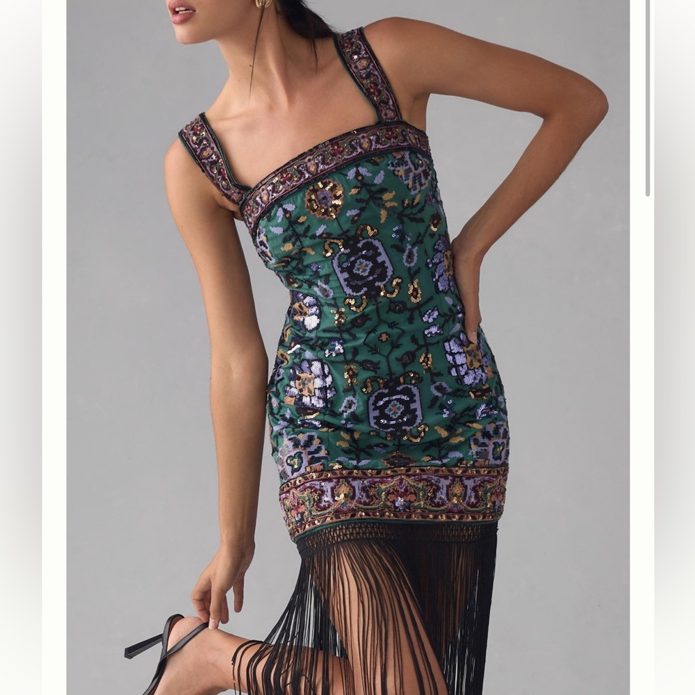 By Anthropologie Slim Fringed Midi Dress